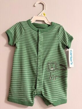 Carter's Green and White Striped Short-Sleeve One-Piece with Lion Graphic